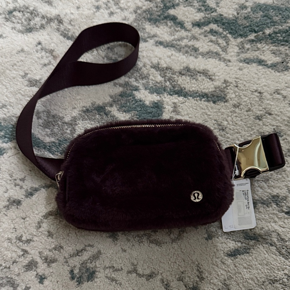 lululemon Dark Purple Faux Fur with Gold Hardware Crossbody Bag (NWT)